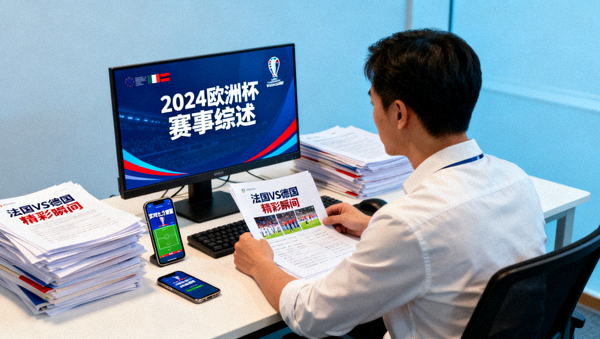 体育新闻编辑室内记者整理赛事报道与资讯内容的场景